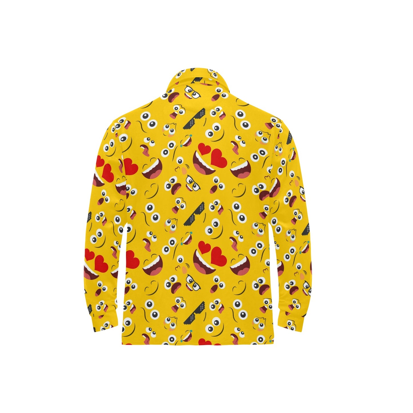 Emoji Face Print Pattern Long Sleeve Polo Shirt For Men's