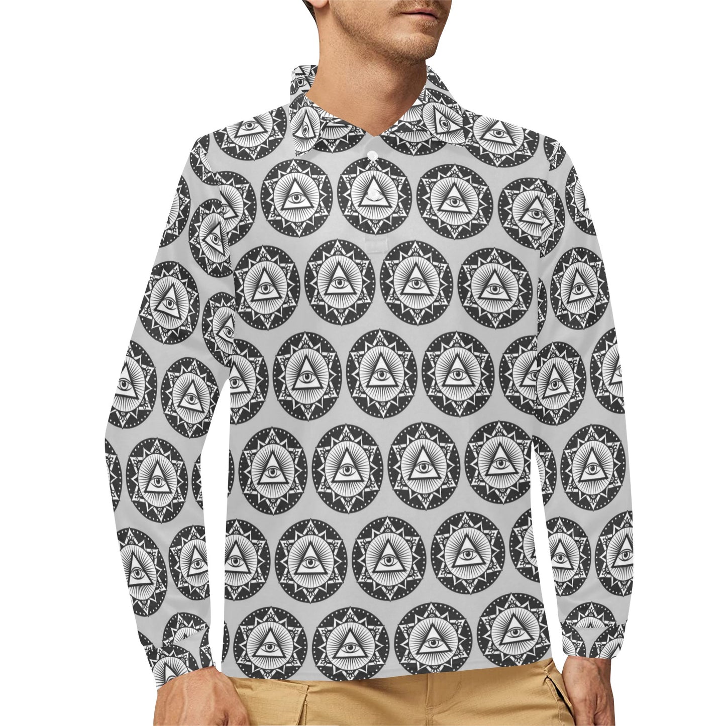 Third Eye Print Design LKS301 Long Sleeve Polo Shirt For Men's