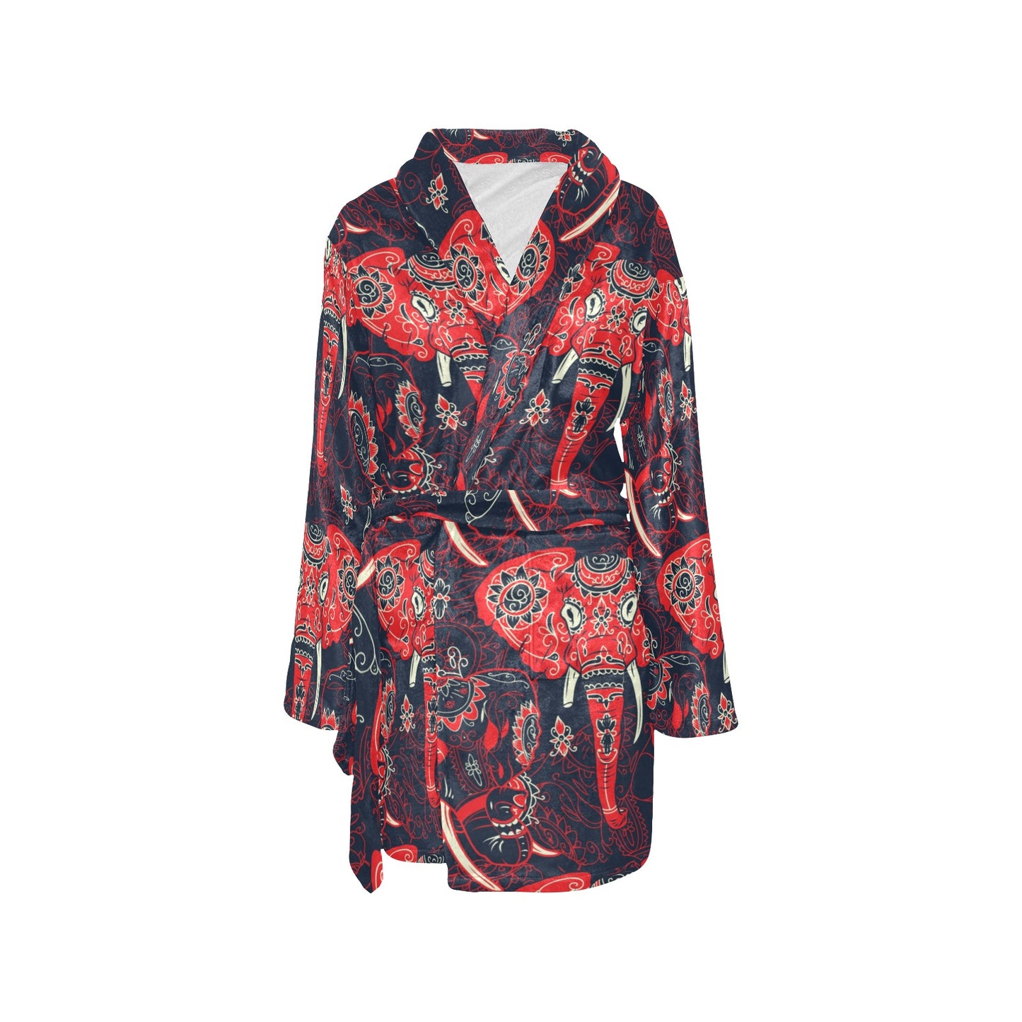 Red Indian Elephant Pattern Women's Fleece Robe
