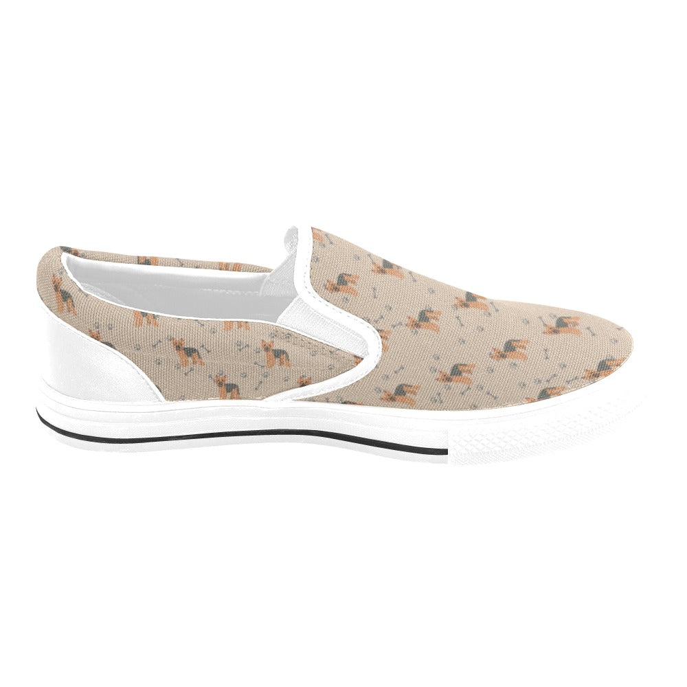 Yorkshire Terriers Print Design LKS305 White Slip Ons Canvas Women's Shoes