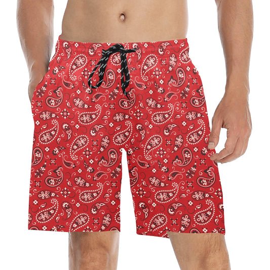 Bandana Paisley Red Print Design LKS3011 Men's Swim Trunks Beach Shorts