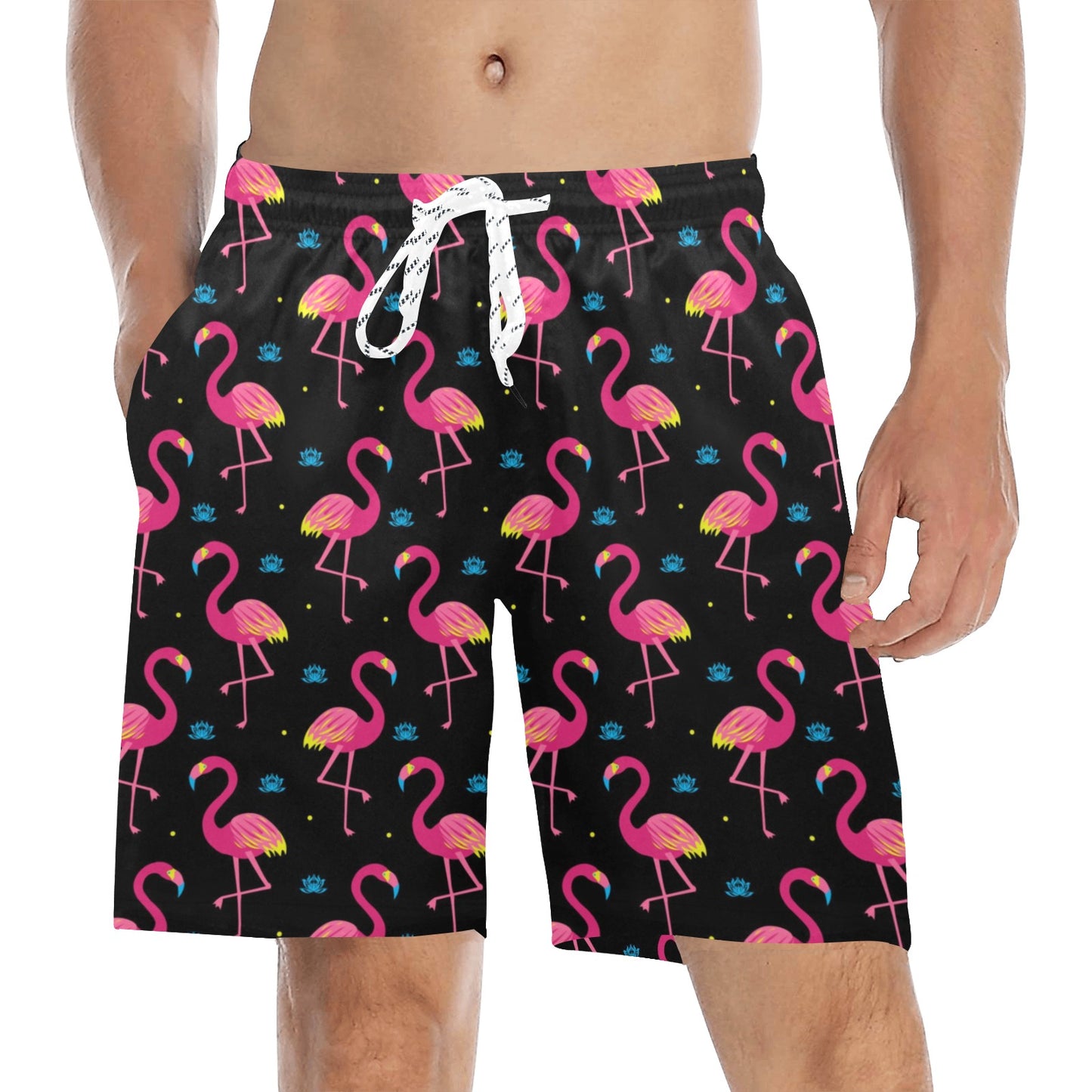 Flamingo Pink Neon Print Pattern Men's Swim Trunks Beach Shorts
