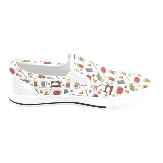 Sewing Equipment Print Design LKS304 White Slip Ons Canvas Women's Shoes