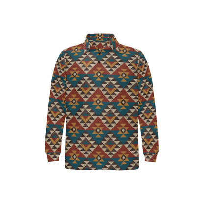 Knit Aztec Tribal Long Sleeve Polo Shirt For Men's