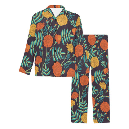 Marigold Pattern Print Design MR01 Men's Long Pajama Set