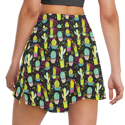 Cactus Neon Style Print Pattern 17" Golf & Pickleball Skort with Pockets