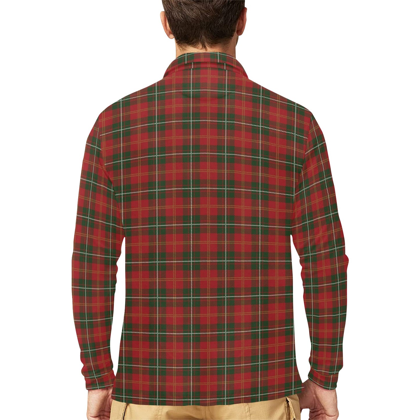 Holiday Tartan Plaid Pattern Long Sleeve Polo Shirt For Men's