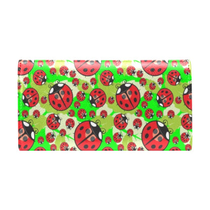 Ladybug with Leaf Print Pattern Women's Trifold Wallet