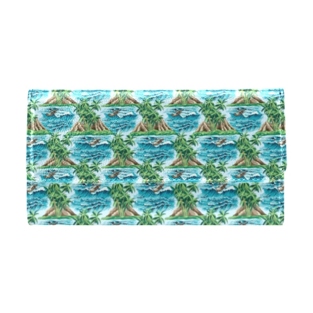 Palm Tree Hawaiian Themed Design Print Women's Trifold Wallet