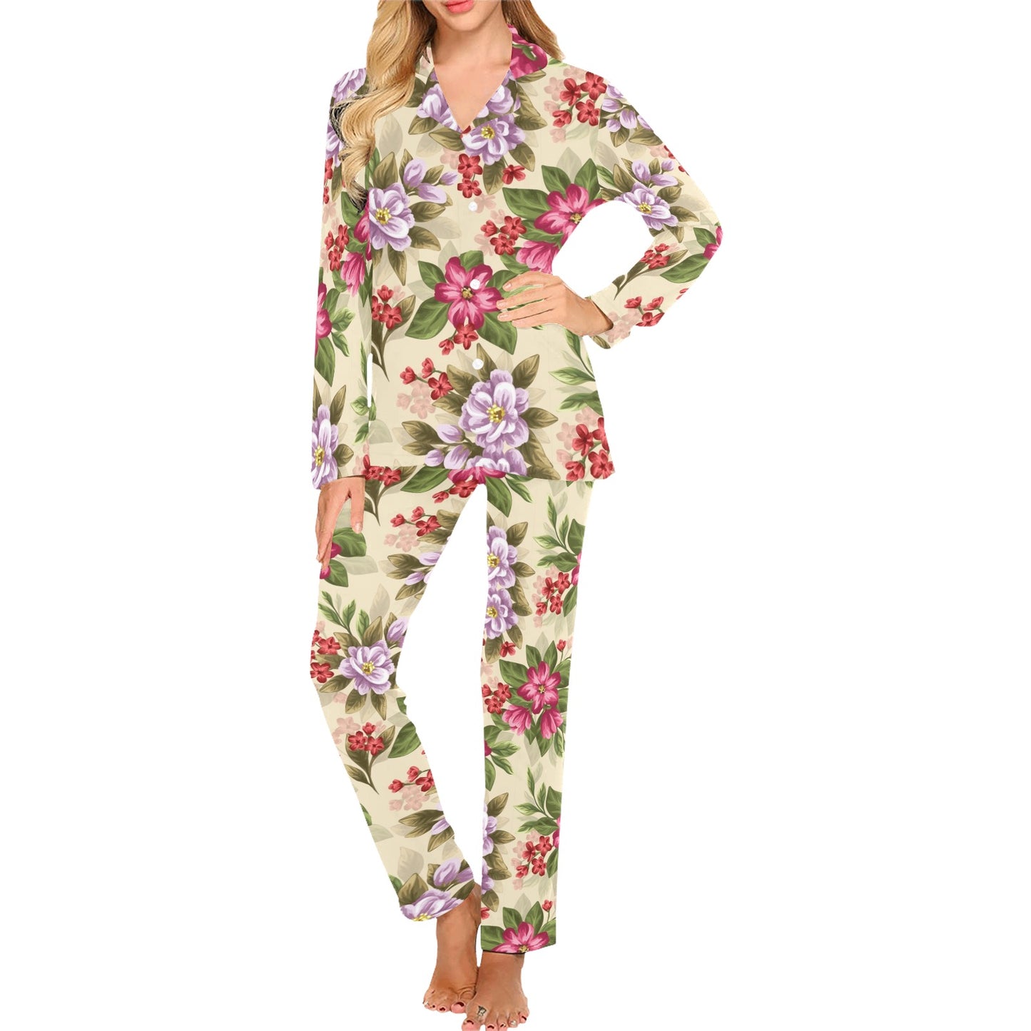 Summer Floral Pattern Print Design SF08 Women's Long Pajama Set