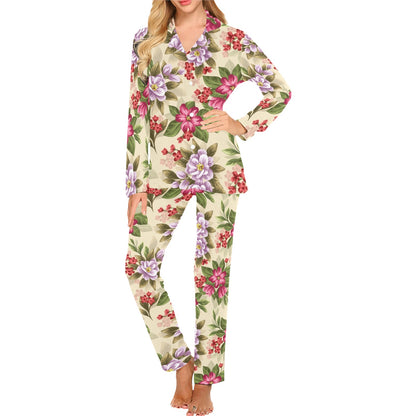 Summer Floral Pattern Print Design SF08 Women's Long Pajama Set