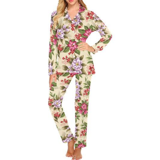 Summer Floral Pattern Print Design SF08 Women's Long Pajama Set