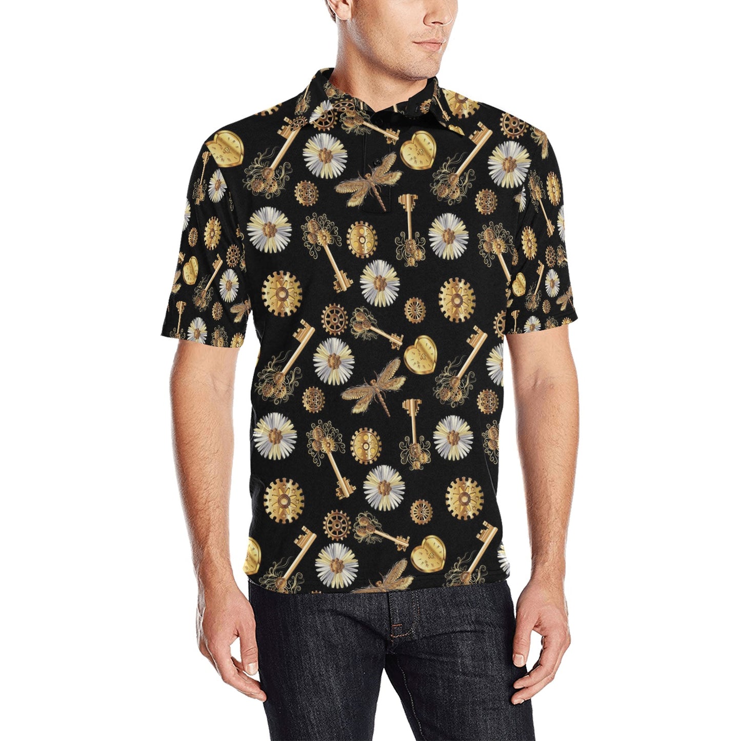 Steampunk Key Dragonfly Print Design LKS303 Men Polo Shirt
