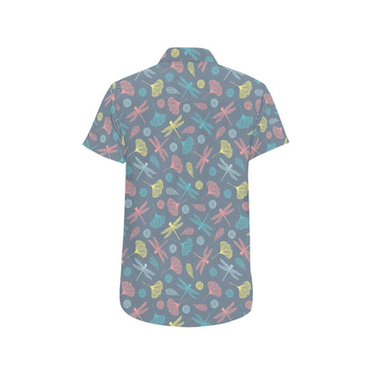 Dragonfly Print Design LKS403 Men Short Sleeve Button Up Shirt