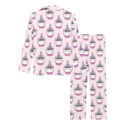 Cupcakes Unicorn Print Pattern Women's Long Pajama Set