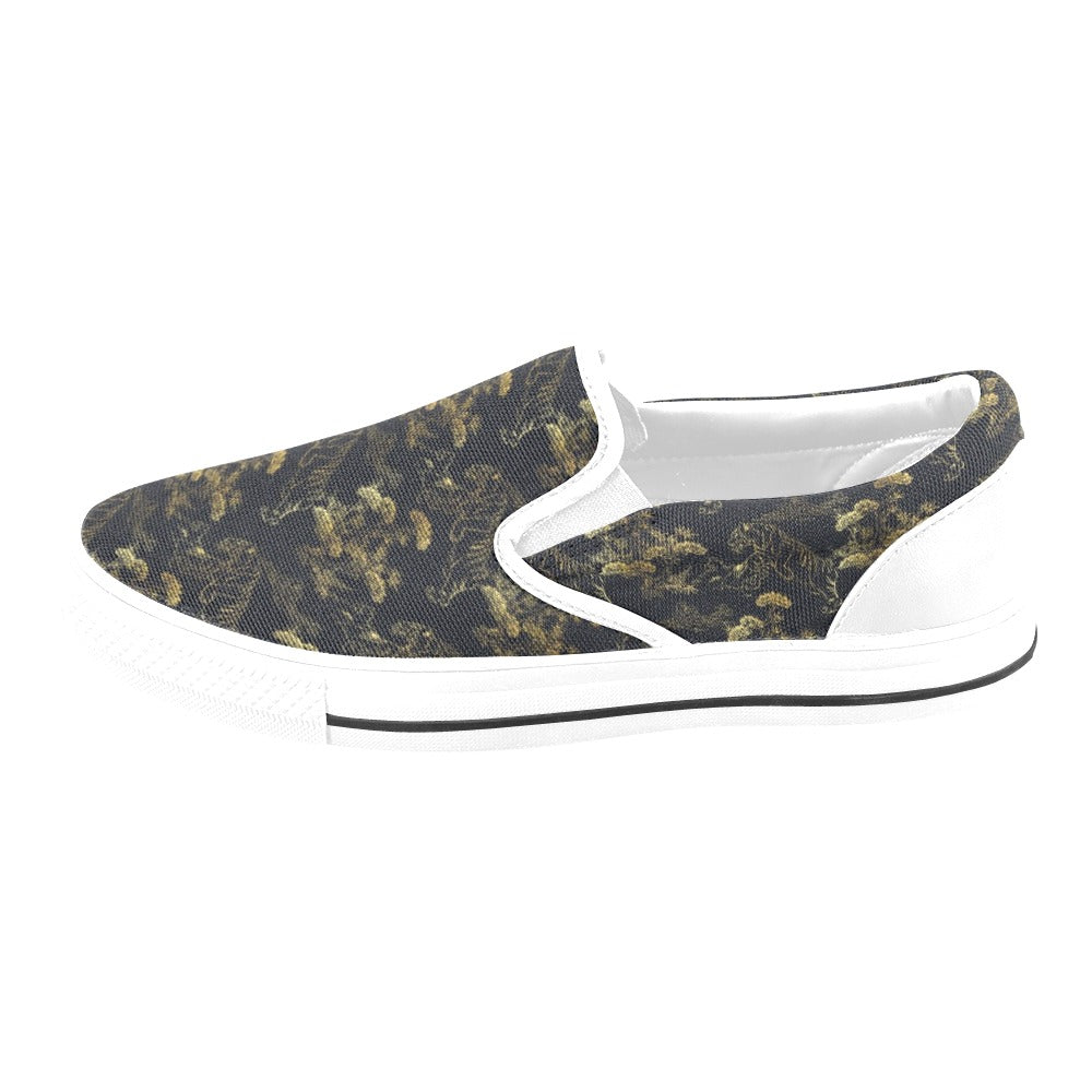 Tiger Japan Style Print Design LKS305 White Slip Ons Canvas Women's Shoes