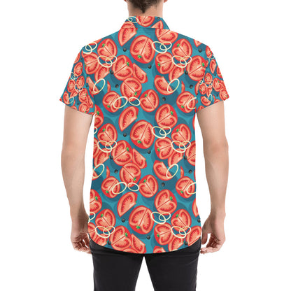 Tomato Print Design LKS301 Men Short Sleeve Button Up Shirt