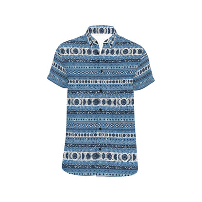 Sun Moon Pattern Print Design LKS306 Men Short Sleeve Button Up Shirt