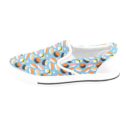 Sushi Print Design LKS304 White Slip Ons Canvas Women's Shoes