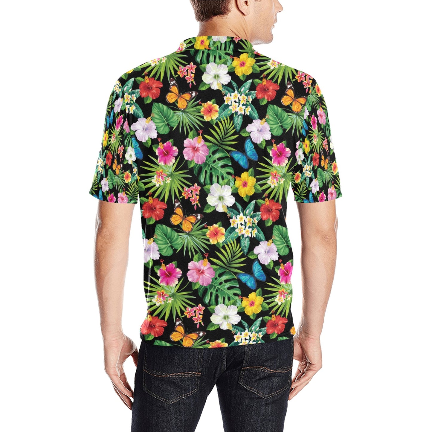 Hibiscus With Butterfly Print Design LKS305 Men Polo Shirt