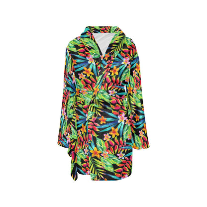 Heliconia Pattern Print Design HL09 Women's Fleece Robe