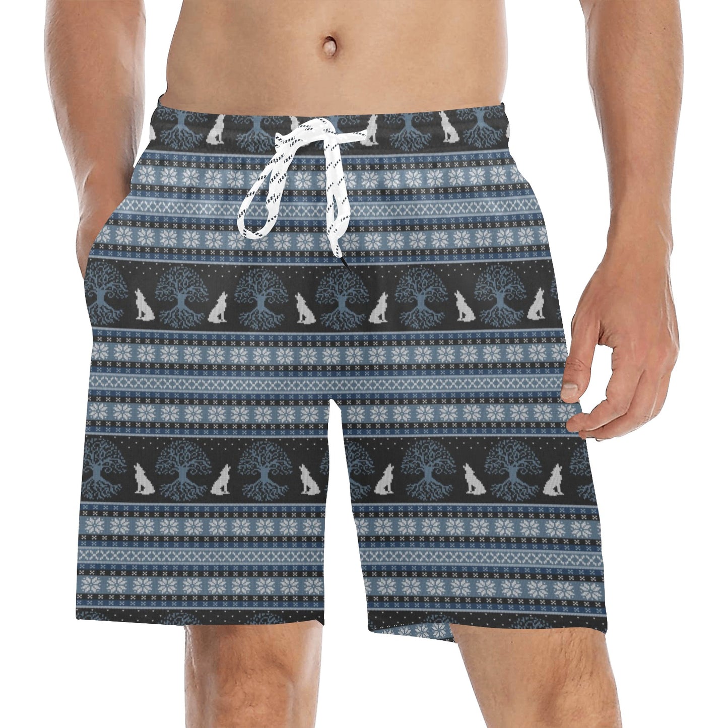 Wolf Tree of Life Knit Design Print Men's Swim Trunks Beach Shorts