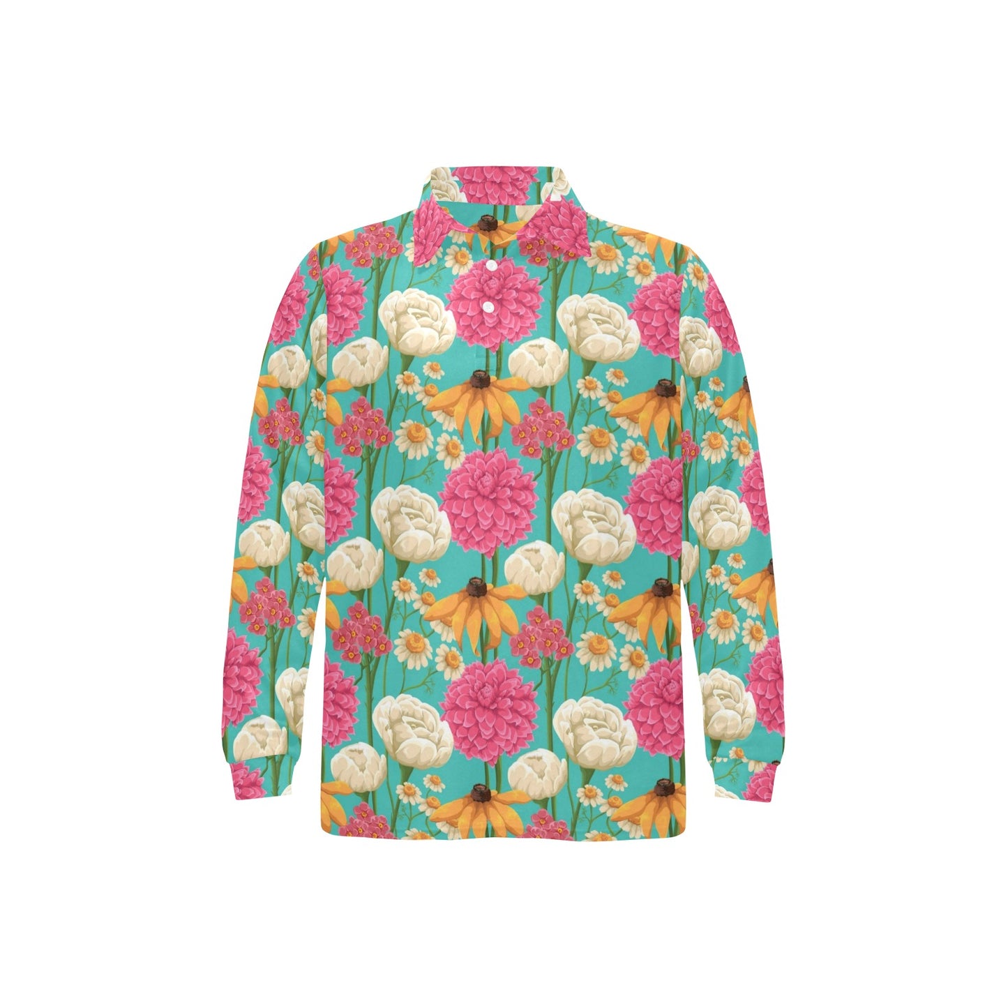 Summer Floral Pattern Print Design SF07 Long Sleeve Polo Shirt For Men's