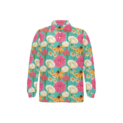 Summer Floral Pattern Print Design SF07 Long Sleeve Polo Shirt For Men's