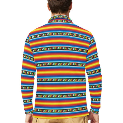 Mexican Blanket ZigZag Print Pattern Long Sleeve Polo Shirt For Men's