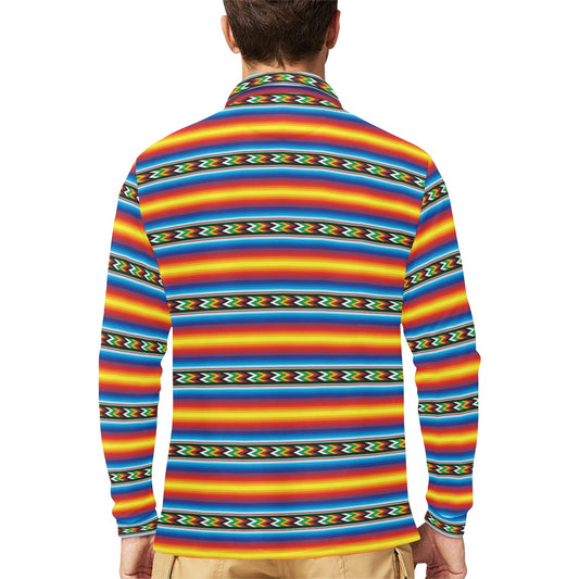 Mexican Blanket ZigZag Print Pattern Long Sleeve Polo Shirt For Men's