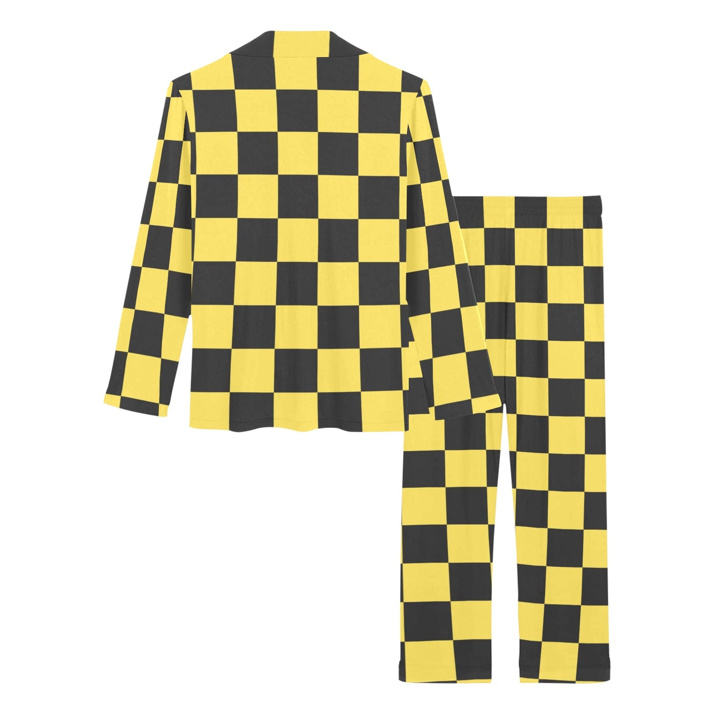 Checkered Yellow Pattern Print Design 03 Women's Long Pajama Set