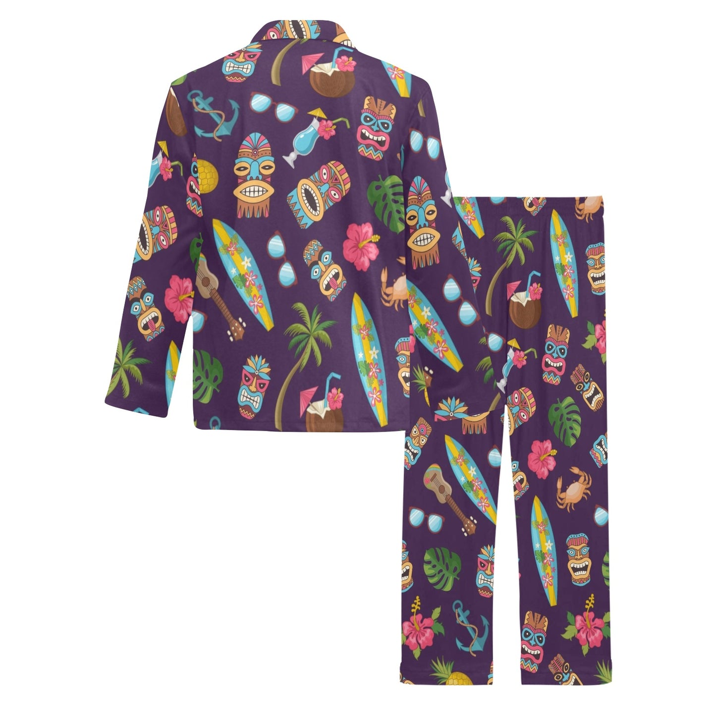 Hawaiian Themed Pattern Print Design H024 Men's Long Pajama Set