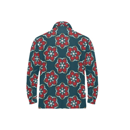 Poinsettia Pattern Print Design A03 Long Sleeve Polo Shirt For Men's