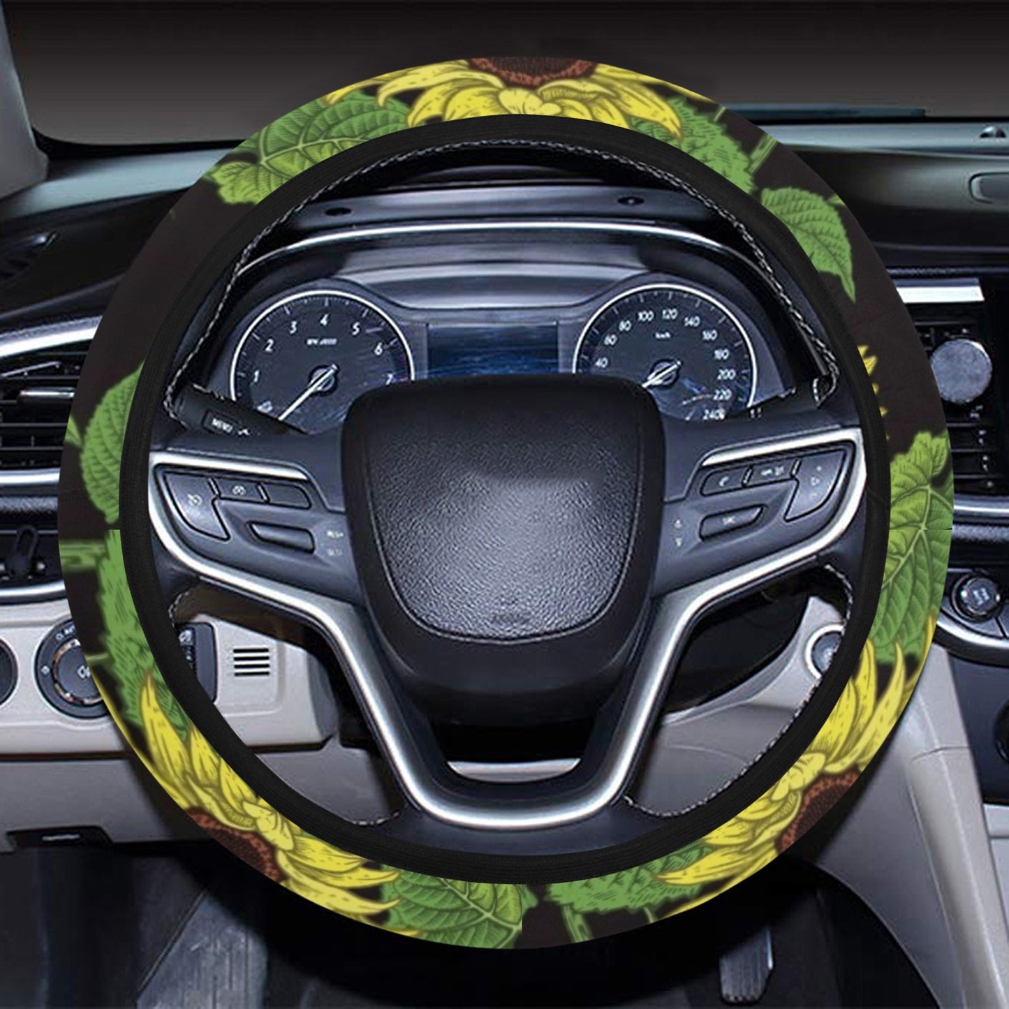 Sunflower Print Design LKS3010 Steering Wheel Cover with Elastic Edge