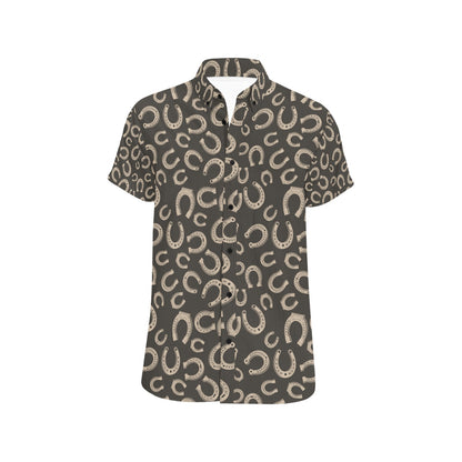 Horseshoe Print Design LKS303 Men Short Sleeve Button Up Shirt