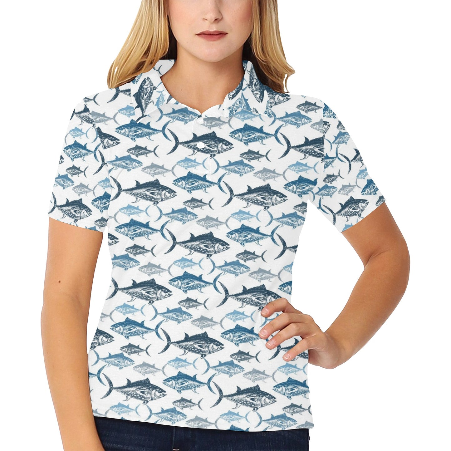 Tuna Fish Print Design LKS303 Women's Polo Shirt