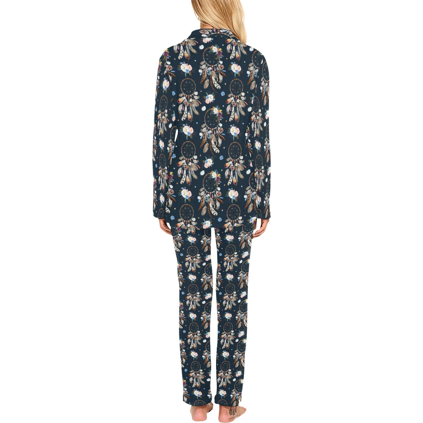 Dream Catcher Boho Floral Style Women's Long Pajama Set