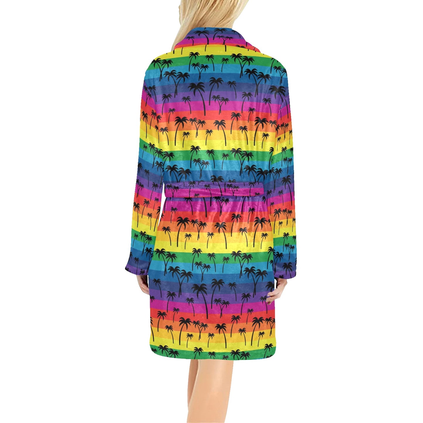 Palm Tree Rainbow Themed Print Women's Fleece Robe