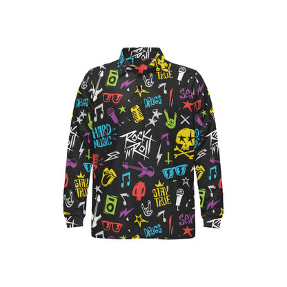 Rock and Roll Pattern Print Design A02 Long Sleeve Polo Shirt For Men's