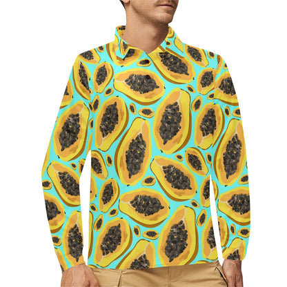 Papaya Pattern Print Design PP03 Long Sleeve Polo Shirt For Men's