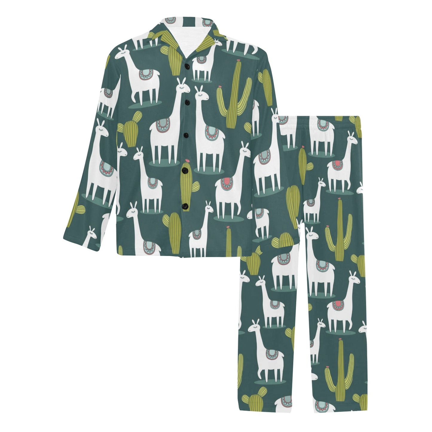 Llama Cactus Pattern Print Design 02 Men's Long Pajama Set