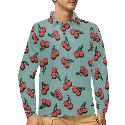 Cherry Pattern Print Design CH03 Long Sleeve Polo Shirt For Men's