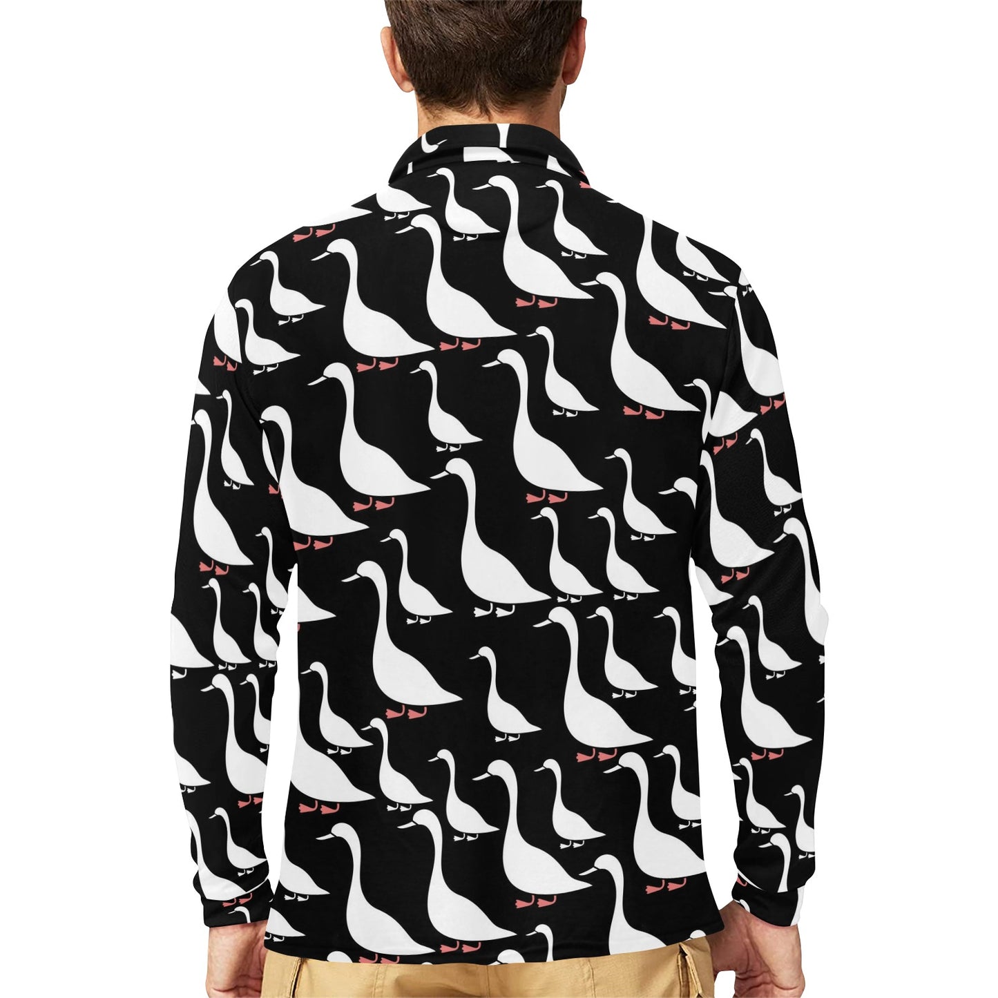 Goose Pattern Print Design 01 Long Sleeve Polo Shirt For Men's
