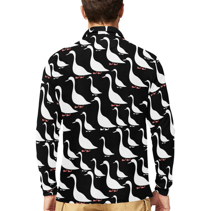 Goose Pattern Print Design 01 Long Sleeve Polo Shirt For Men's