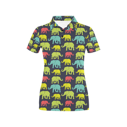 Elephant Neon Color Print Pattern Women's Polo Shirt