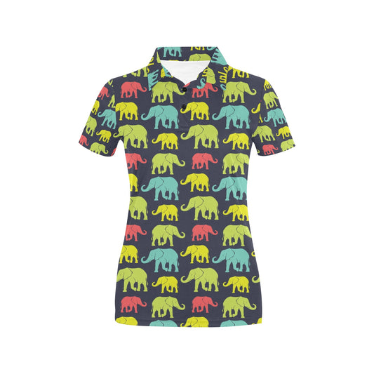 Elephant Neon Color Print Pattern Women's Polo Shirt