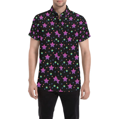 Star Print Design LKS305 Men Short Sleeve Button Up Shirt
