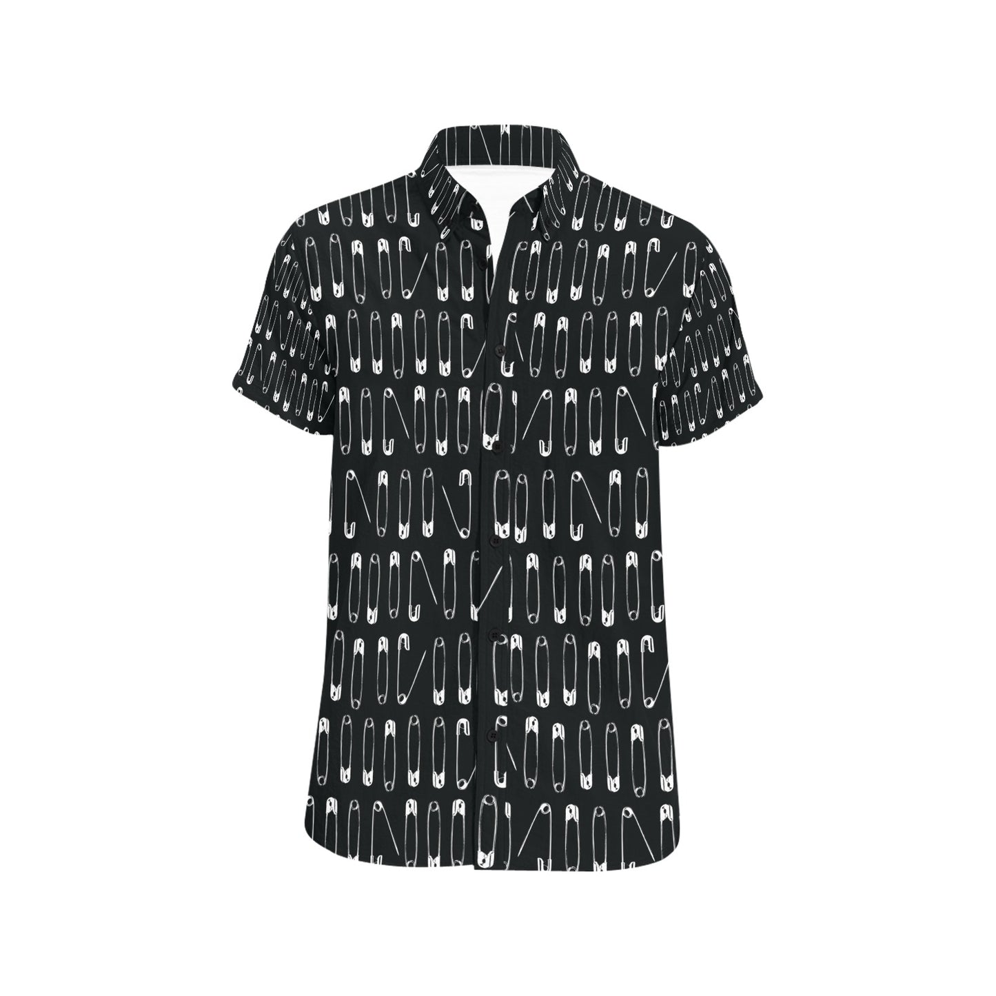 Safety Pin Print Design LKS302 Men Short Sleeve Button Up Shirt