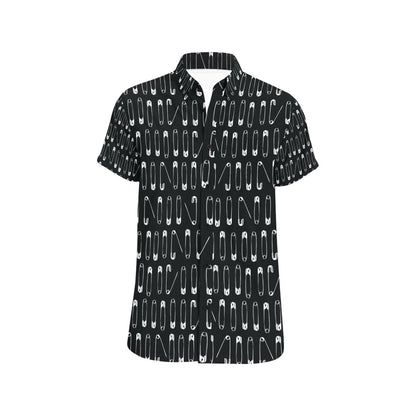 Safety Pin Print Design LKS302 Men Short Sleeve Button Up Shirt