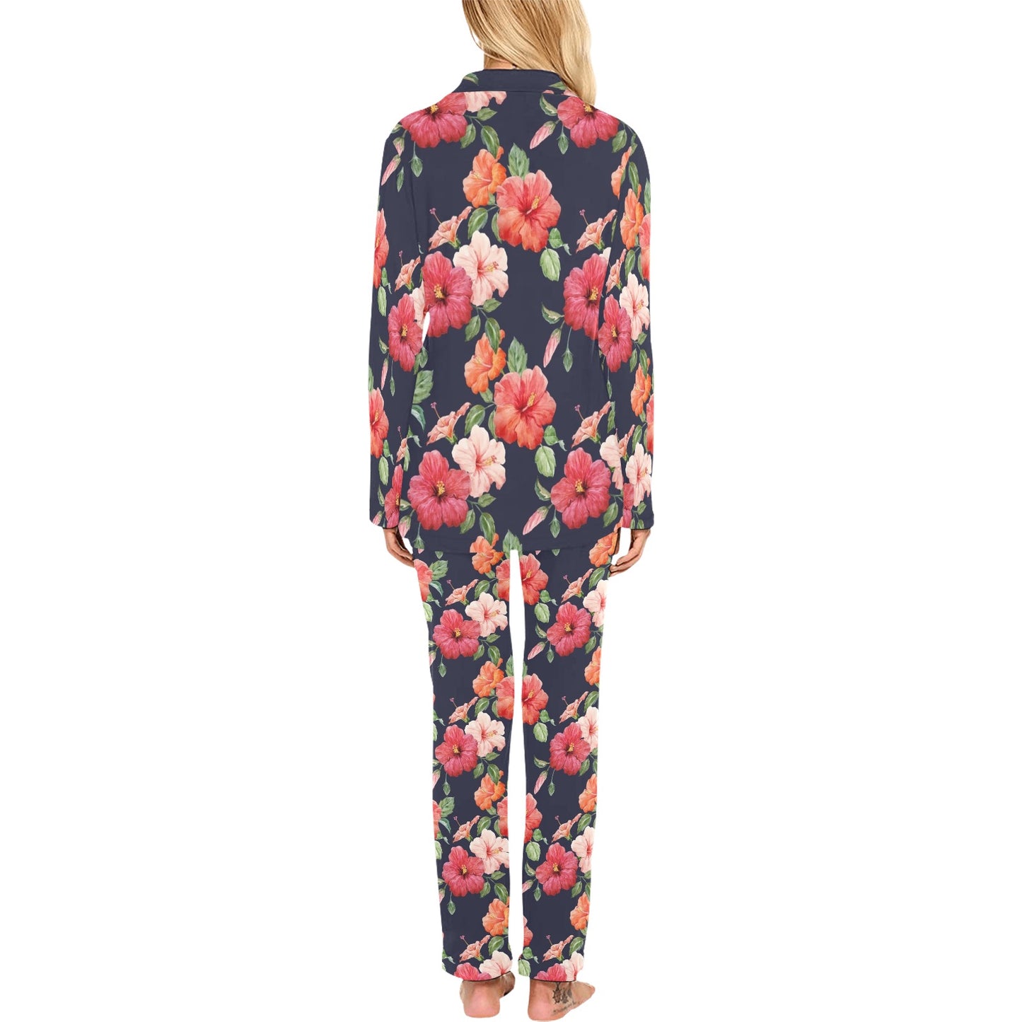 Tropical Flower Pattern Print Design TF020 Women's Long Pajama Set